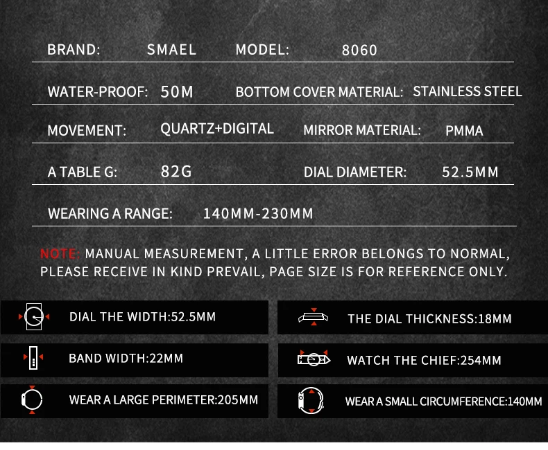 SMAEL Sport Quartz Watches LED DisplayShock Resistant 50M Waterproof Alarm Clock Analog Digitals 8060 For Men S2d86e6ad7e6a4449a606292ada128454Z