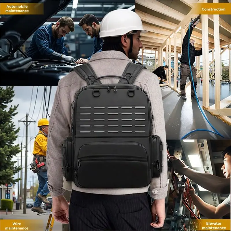 VEHO-Tool Bag Zaino da uomo con 3 buste per attrezzi, borsa organizer per riporre con spallacci imbottiti e supporto per cintura in vita