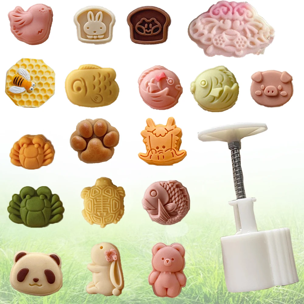 20g 50g 75g Animal Cookie Stamp Bear Koi Fish Moon Cake Mold Piggy Bunny Dragon Mid-Autumn Festival Pastry Baking Decorations