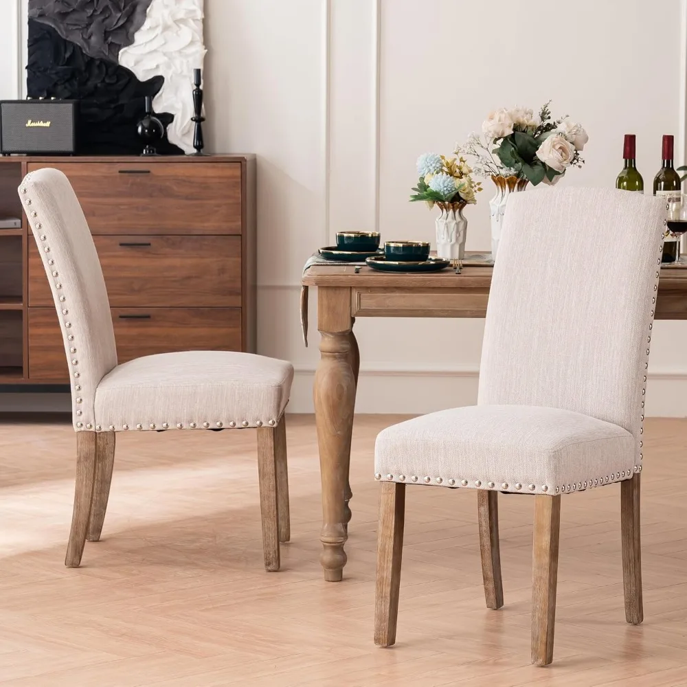 

Dining Chair Set of 2, Fabric Upholstered Dining Room Parson Chair with Nailhead Trim and Wood Legs for Dining Room Kitche