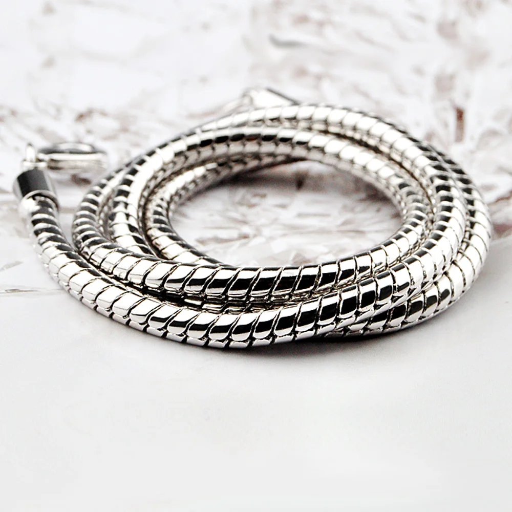 Unisex 925 Sterling Silver 4mm Snake Chain Necklace Hip Hop Streetwear Solid Silver Sleek Cool Fashion Jewelry for Men Women