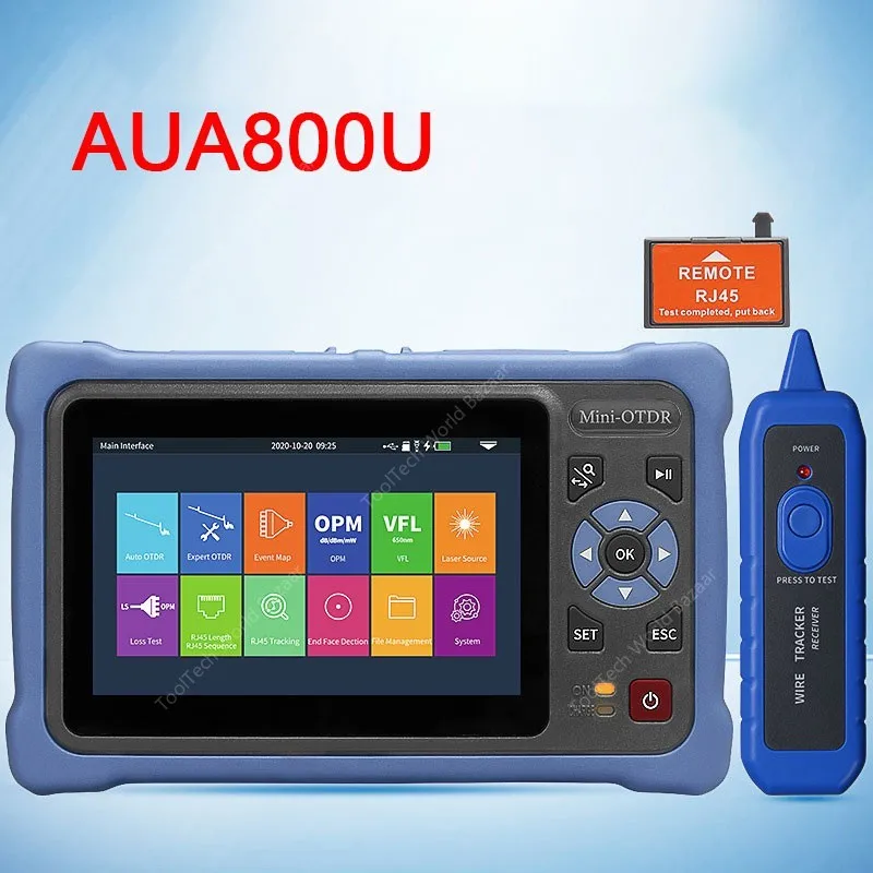 Maxgeek AUA800U UPC / AUA800A Porta APC Multifunzionale Mini OTDR Riflettometro ottico nel dominio del tempo 100KM Touch screen da 4,3 pollici