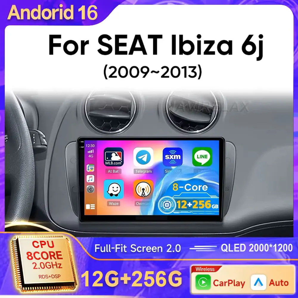 Android 16 Car Radio For Seat Ibiza MK4 6J 2008-2015 Multimedia Player CarPlay Android Auto GPS Bluetooth WIFI Car Head Unit