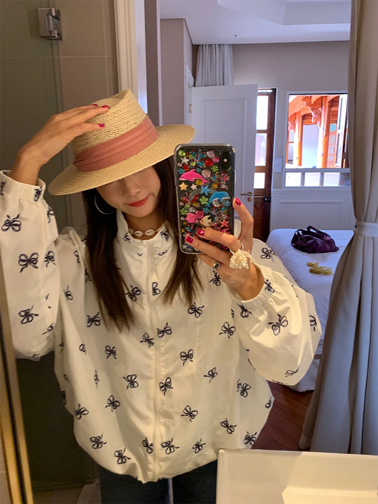 

Lightweight Summer Print Short Jacket Women's Loose Fit Sun Protection Outerwear Thin Coat Stylish Versatile Nylon Outerwear
