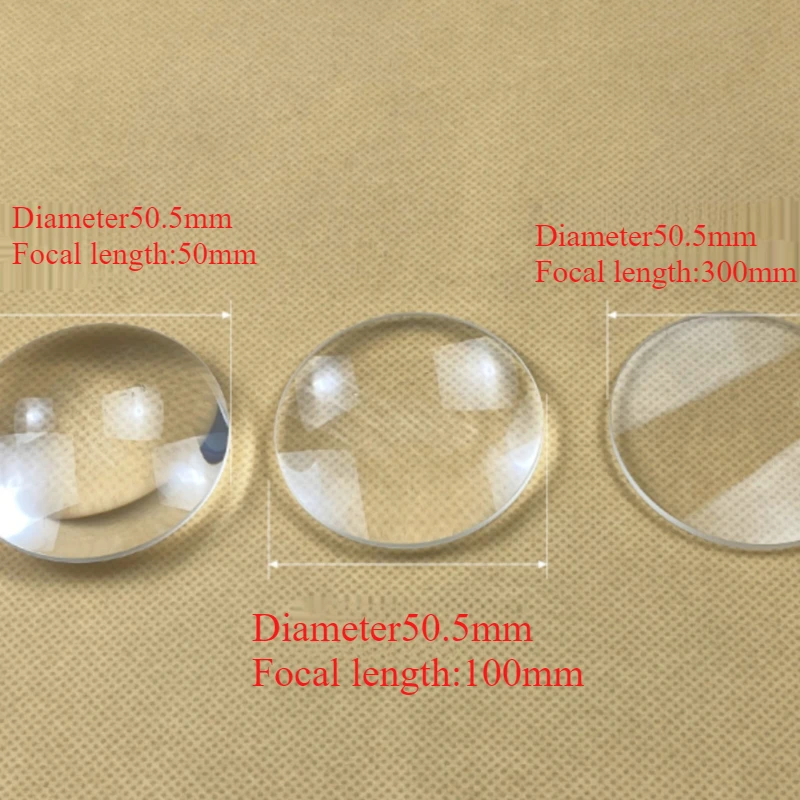 1pc Diameter 50.5mm Focal Length 50 100 300 900mm Double Convex Glass Lens Optical Experiment Convex Magnifying Glass Lens