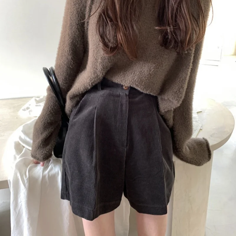 Versatile Wide Leg Corduroy Shorts Korean Style High Waist Nine Points Casual Pants for Women All Seasons Chinese Manufacturer