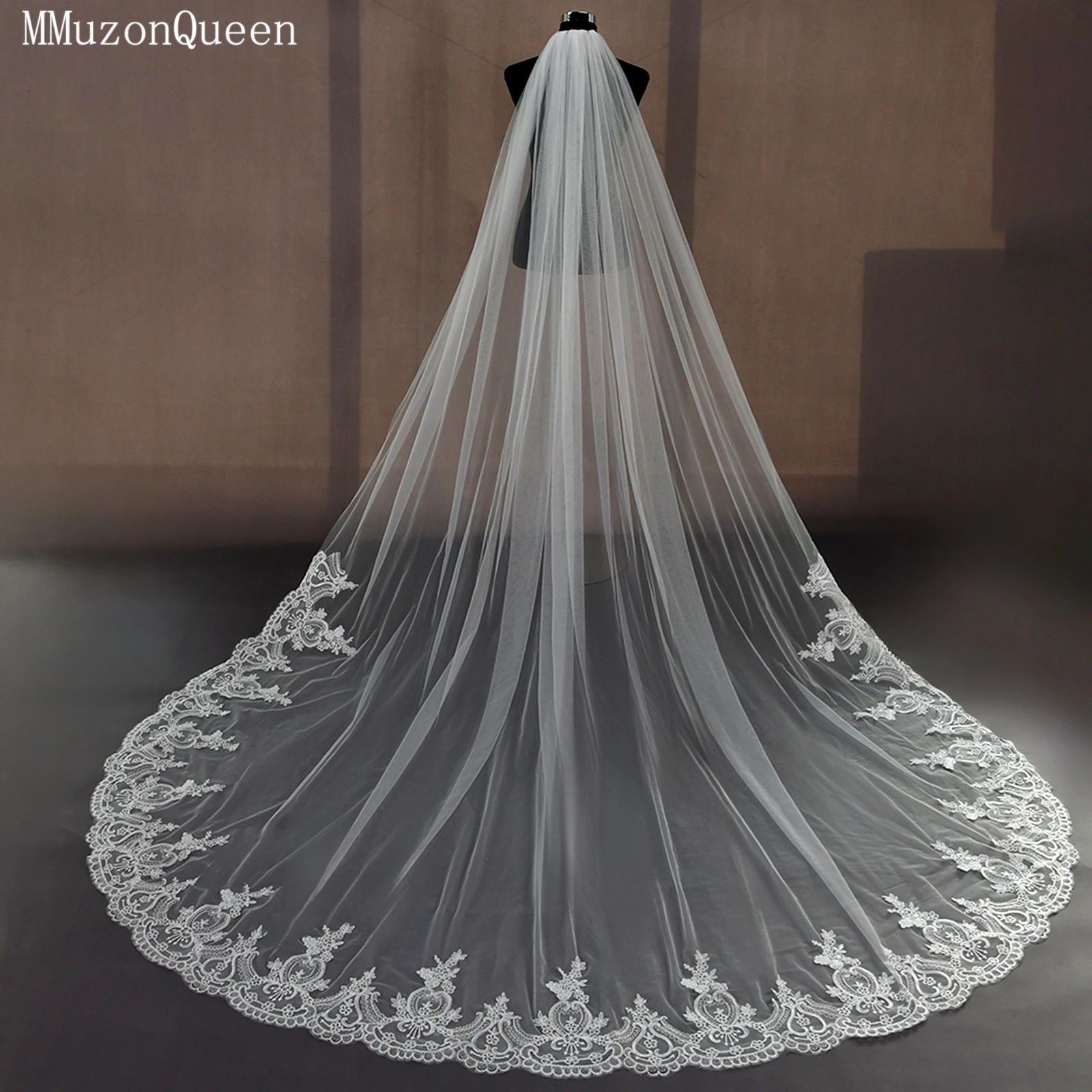 TOPQUEEN Velo De Novia Bridal Veil Cathedral Lace Wedding Veil With Comb Amanda Novias Wedding Accessories Customizable V73