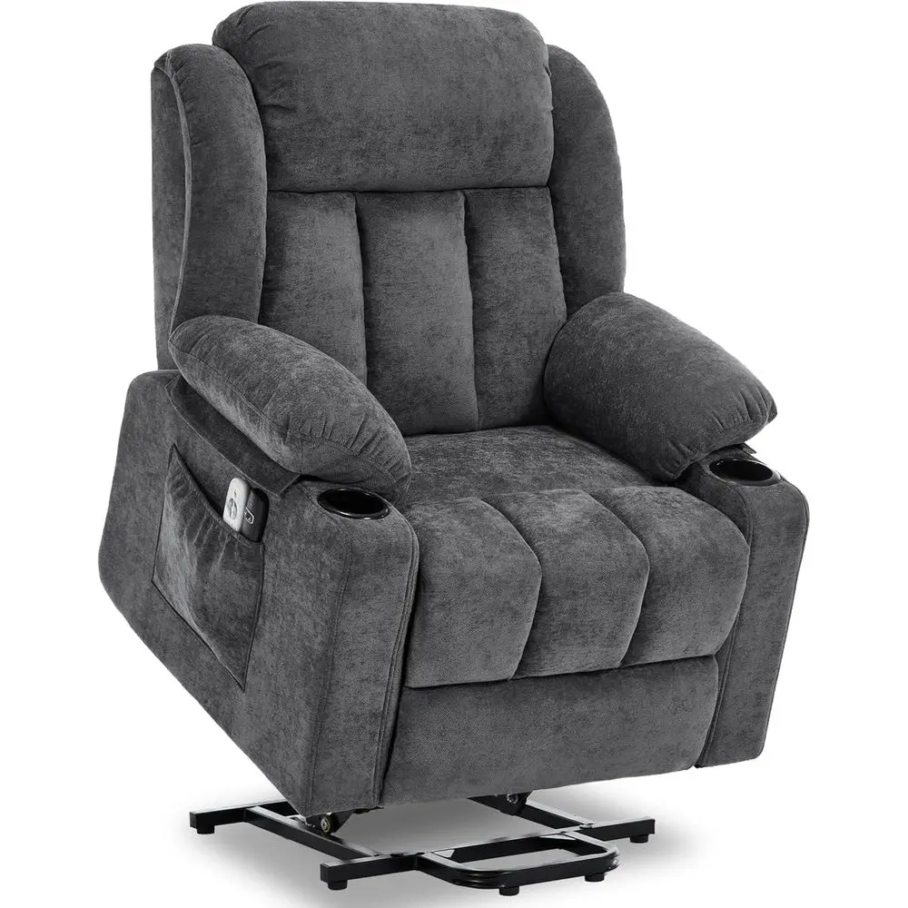 Luxury Recliner with Massage, Heat, and USB Ports for Elderly and Adults, Upgraded Fabric Sofa Chair in Grey L1288