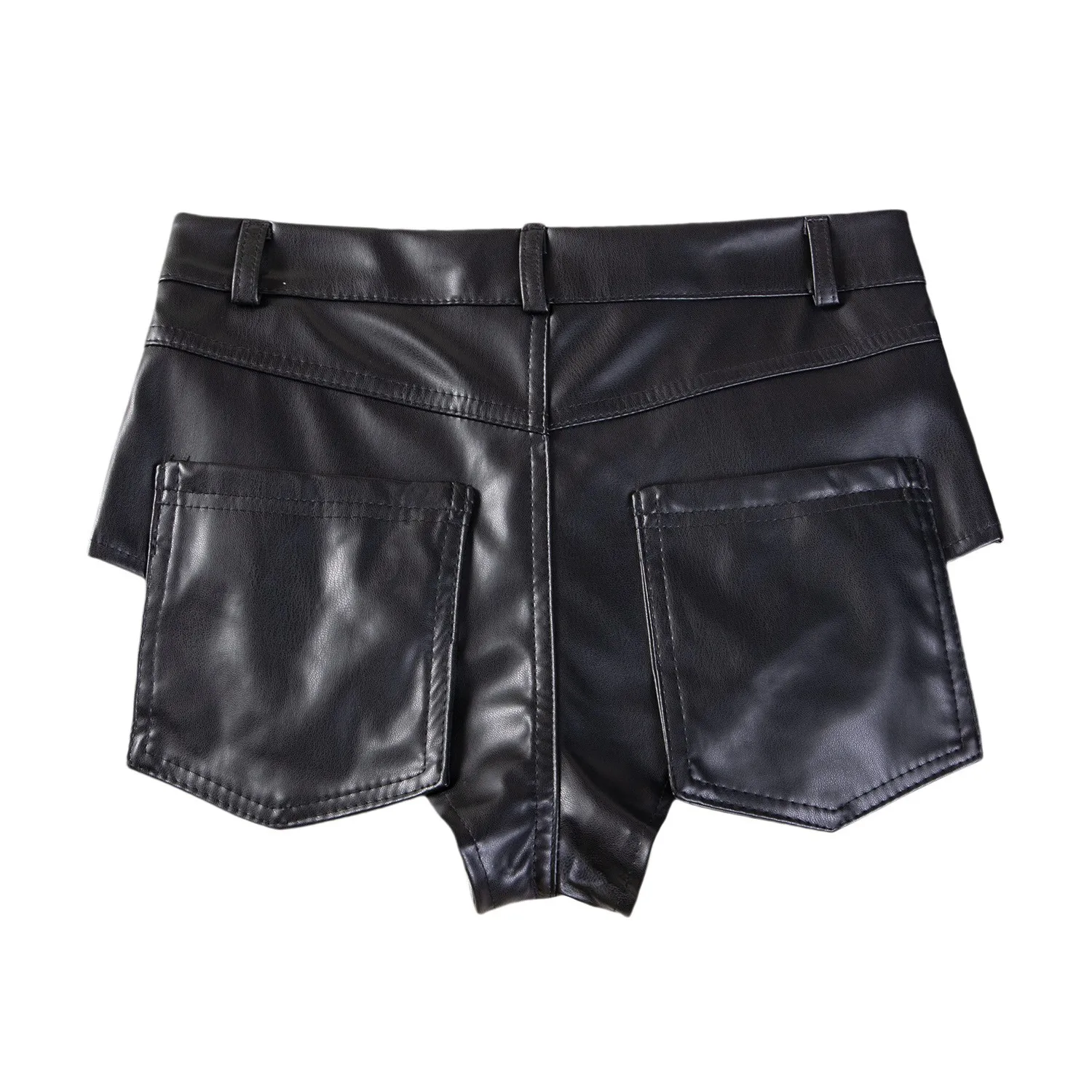 Women's High Waist Straight Leg PU Leather Capri Shorts with Ruched Detail and Zipper – Cheap Women's Clothing Free Shipping