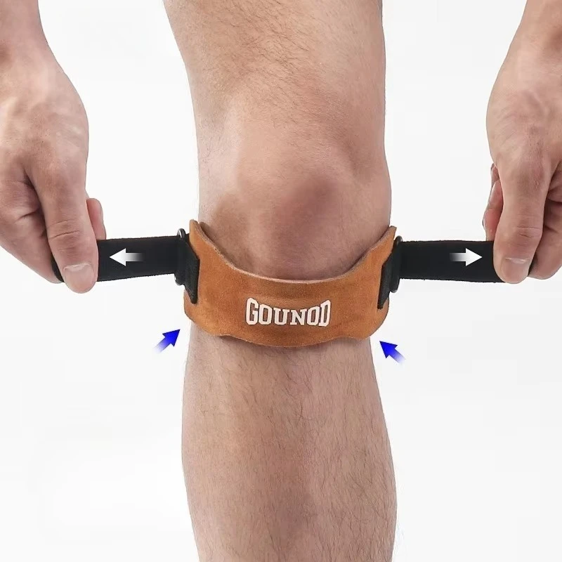 1Pcs Cowhide Patella Strap Meniscus Knee Pads Bi-Directional Compression Stabilize Running Jump Rope Basketball Adjustable gallery 2