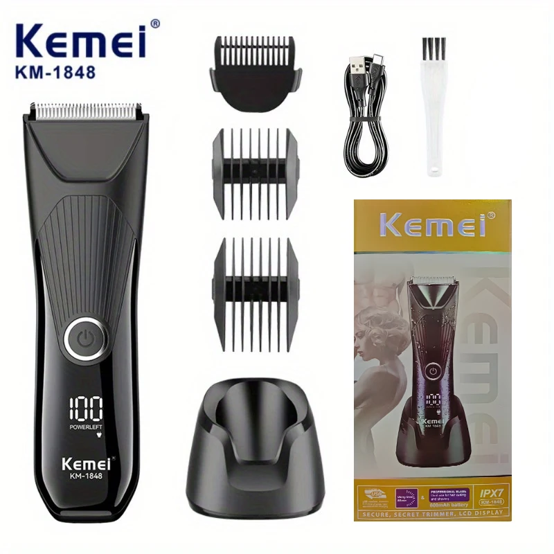 

KEMEI km-1848 unisex electric hair clipper with base for home use, rechargeable USB charging