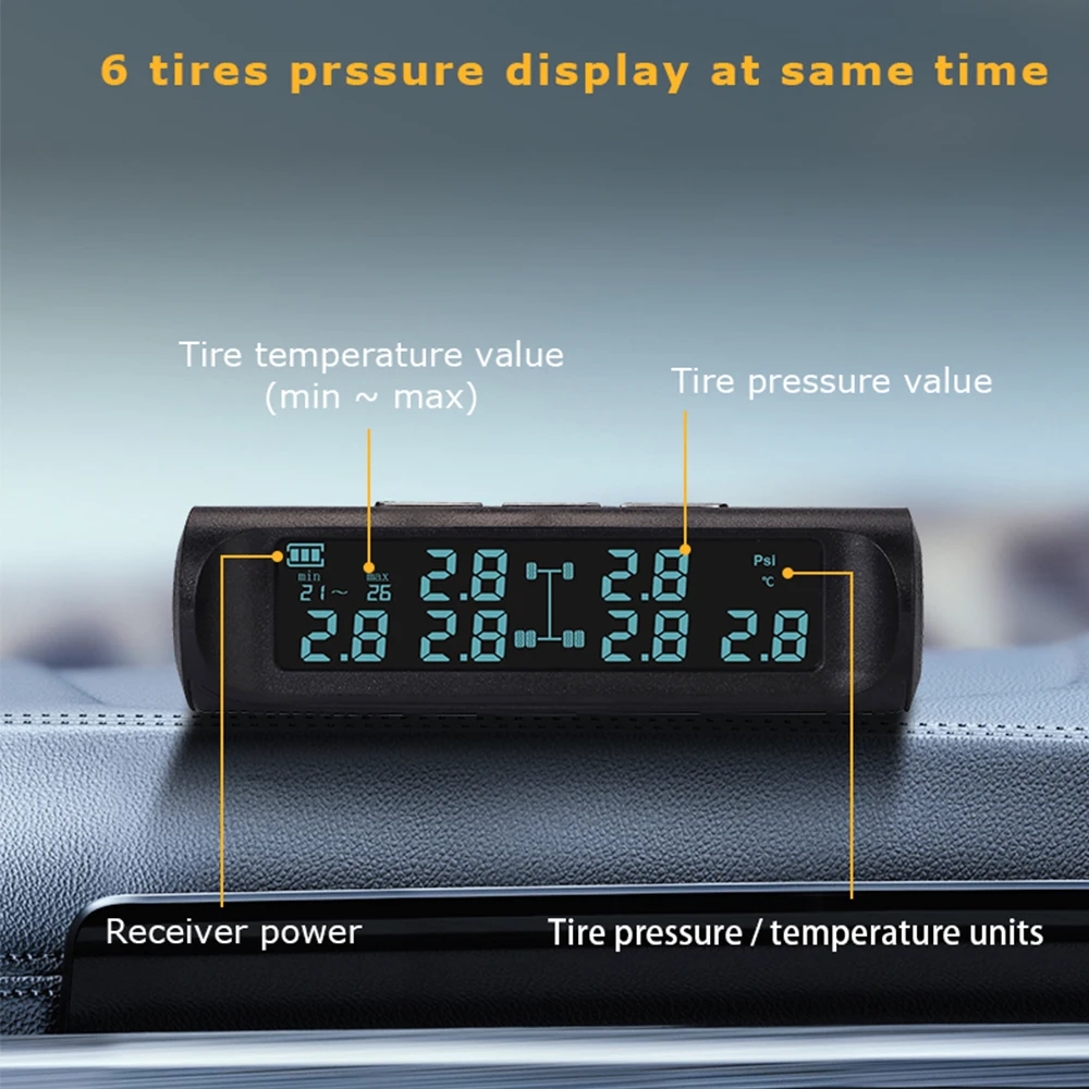 Autotruck TMPS Solar 6 Sensors Car Tire Pressure Monitoring System Digital Monitor For Truck Tyre Tester Alarm Diagnostic Tools