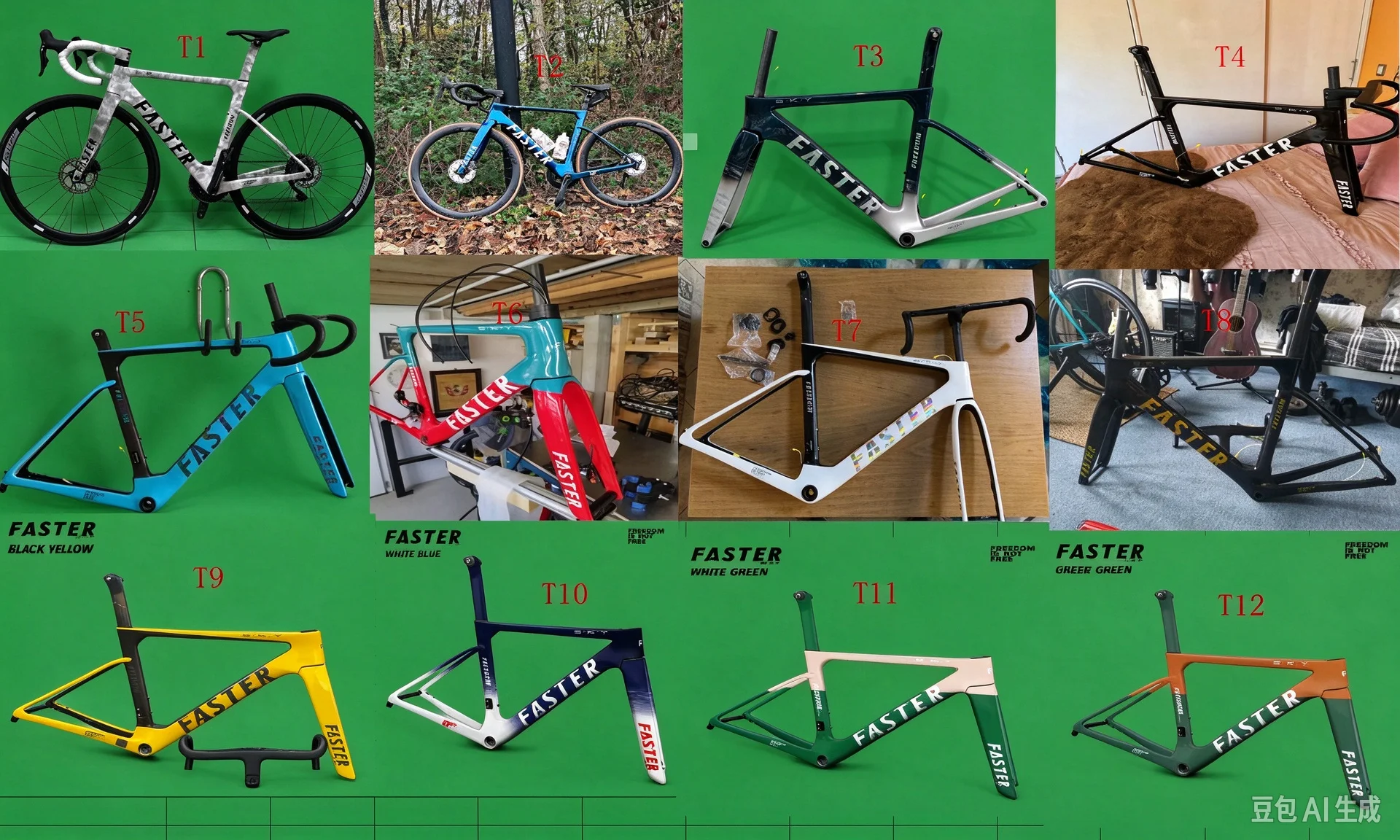 FASTERWAY Freedom Sky Bike Carbon Frame Set Glossy UD Taiwan Bicycle Frame with Handlebar Headset Fork in Sizes 49cm to 58cm