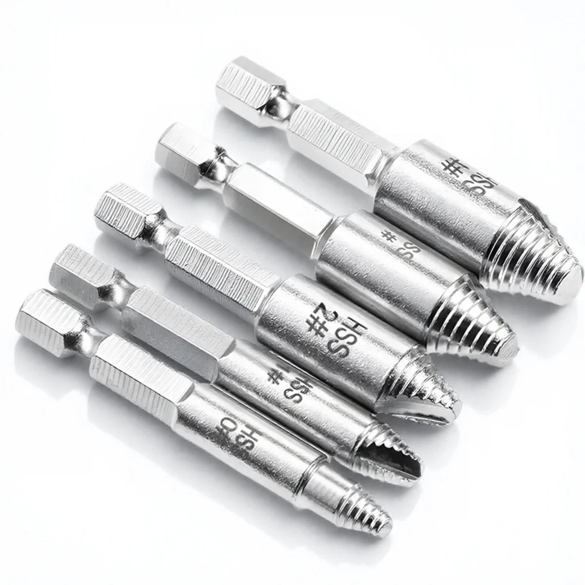 

Набор из 5 экстракторов для винтов, инструмент с шестигранным хвостовиком из высокоскоростной стали для удаления поврежденных винтов и болтов