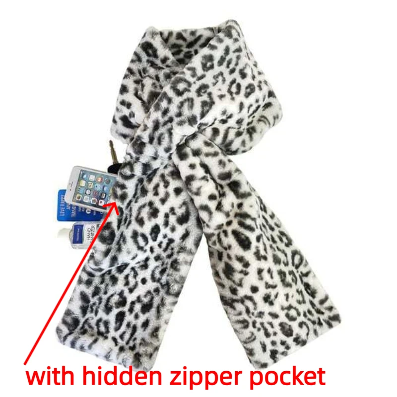 

Удобный зимний утолщенный теплый шарф со скрытым карманом на молнии, роскошный мягкий толстый шарф из искусственного меха, теплый аксессуар