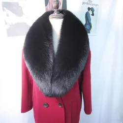 Real Fox Fur Collar Scarves For Women Winter Big Size Scarves Warp Shawl Coat Decor Scarves Fur Collar Scarves Black Fur Collar