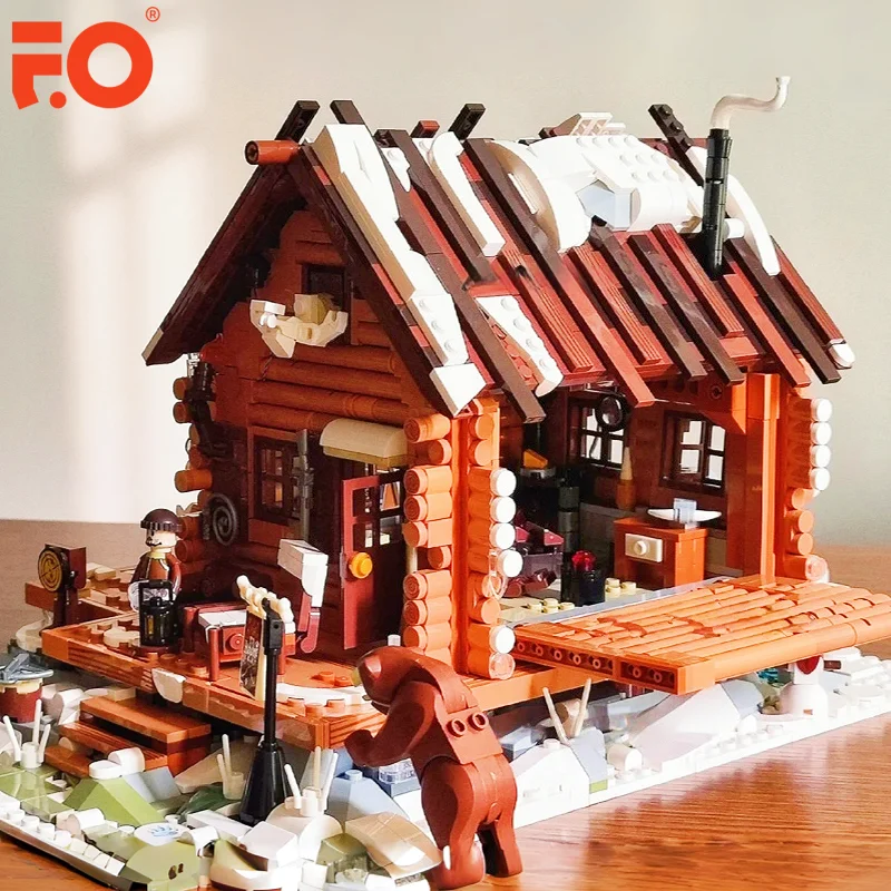 Funwhole الصيد لودج اللبنات نماذج المشهد الصغير منازل خشبية ثلاثية الأبعاد زينة تجميع ألعاب ألغاز قابلة للفصل