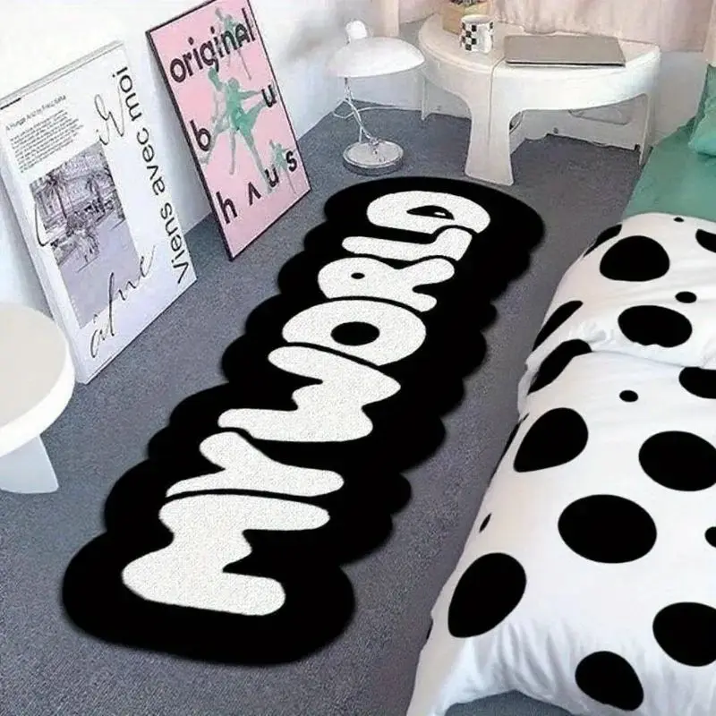 VIKAMA Fashion Letter Runner Carpet, Non Slip Water Absorbing Mat for Home Bedroom Hallway Floor Ornament