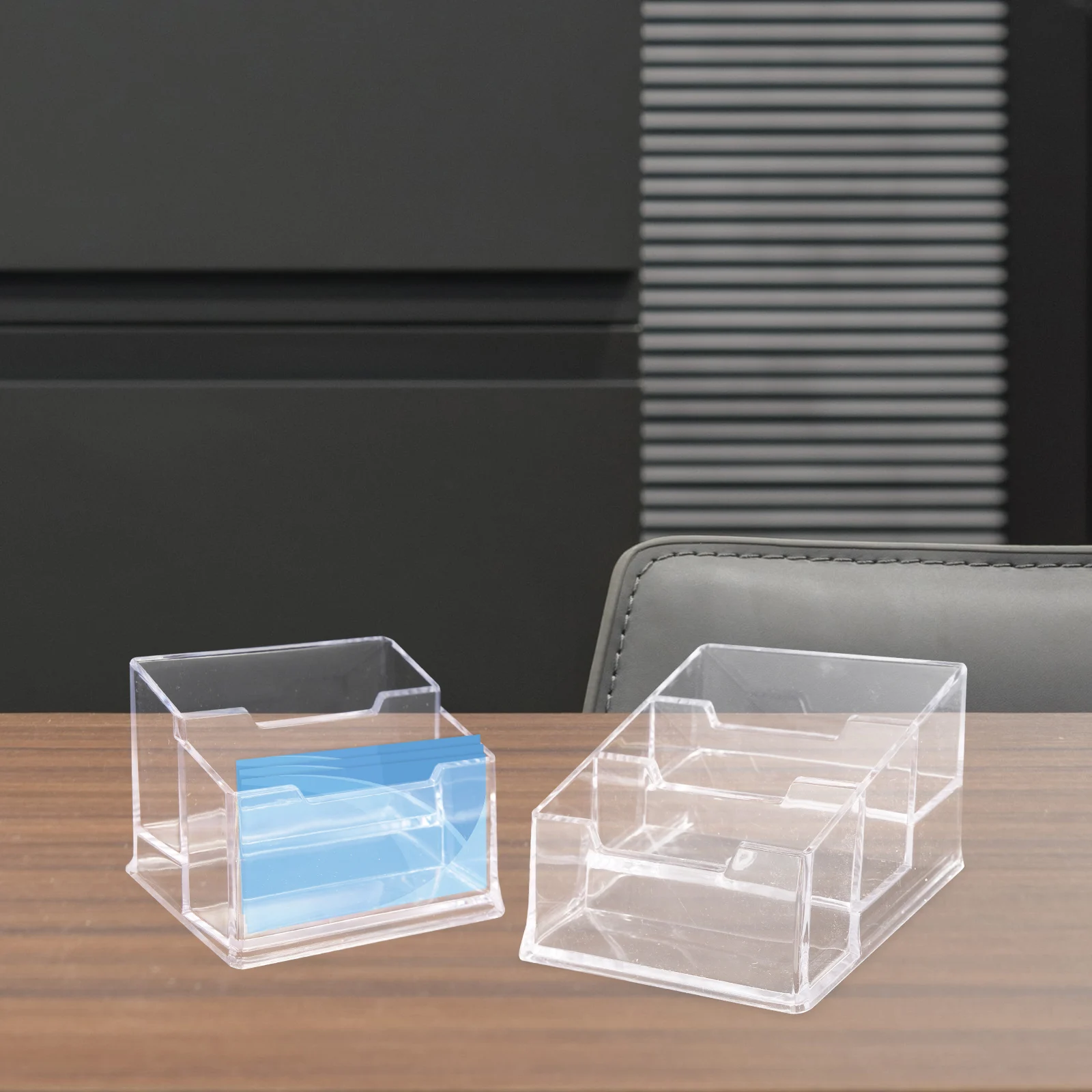 

2Pcs Business Card Holder Transparent Large Capacity Multi function Card Box Desktop ganizer Office Accessory Non slip Base