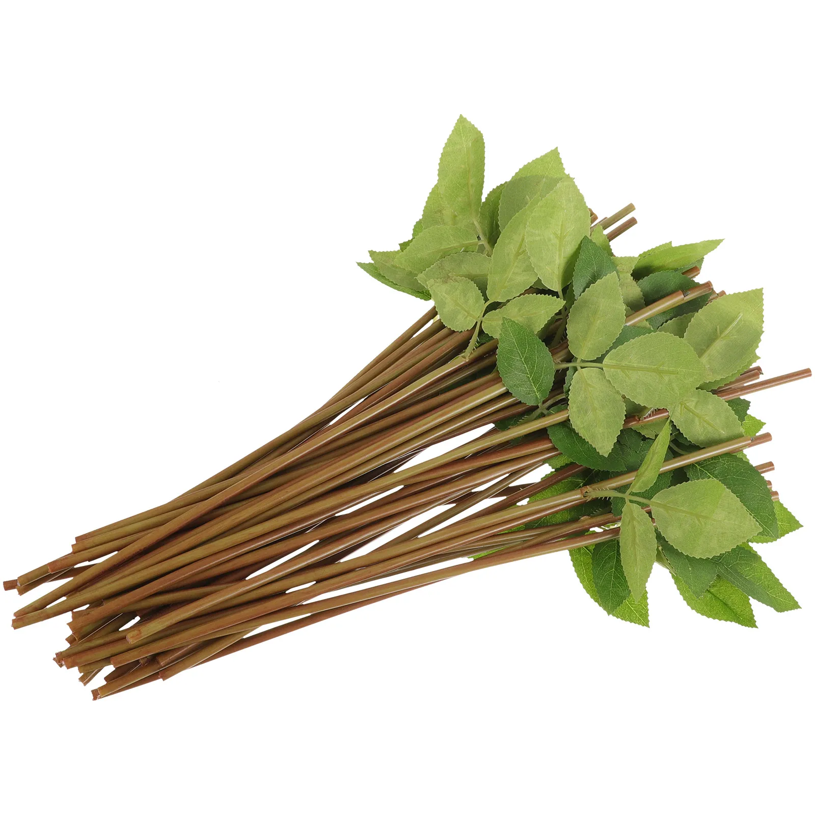 

50 Pcs Simulated Rose Pole Faux Flower Stems Floral Picks Lead Discharge Artificial Plastic with Leaves