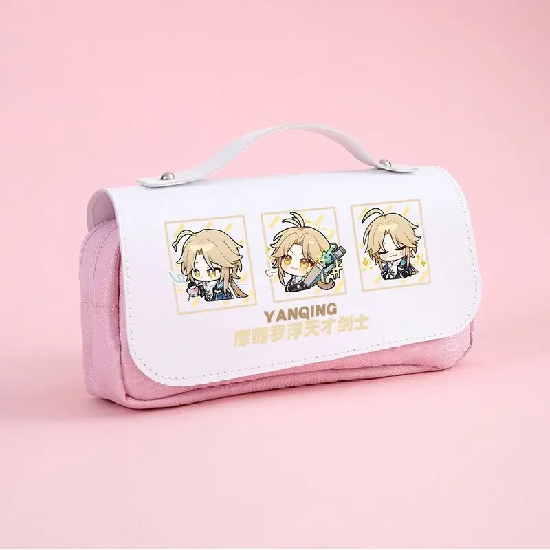 Anime Honkai: Star Rail Cosplay Yanqing Cartoon Oxford Cloth estudiante PU Leather Flip Pen Bag Pencil Case Stationery Gifts