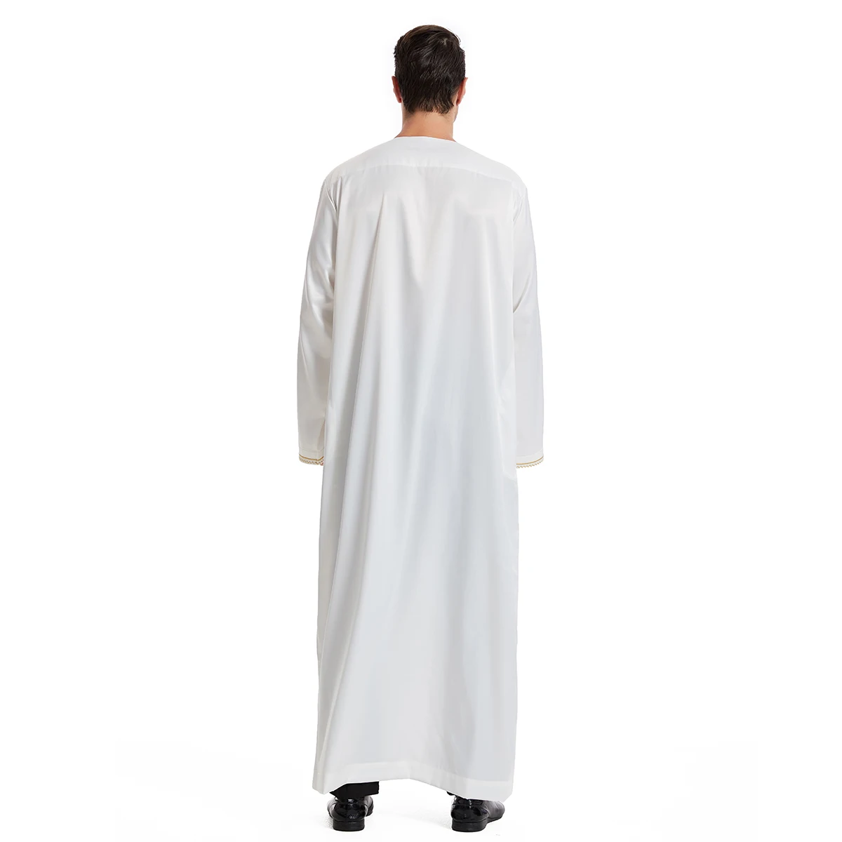 Muslim Men Long Sleeves Round Collar Solid Color Tassel Embroidery Robe Arab Male Adult Ankle Length Thobe Ramadan Eid Clothes