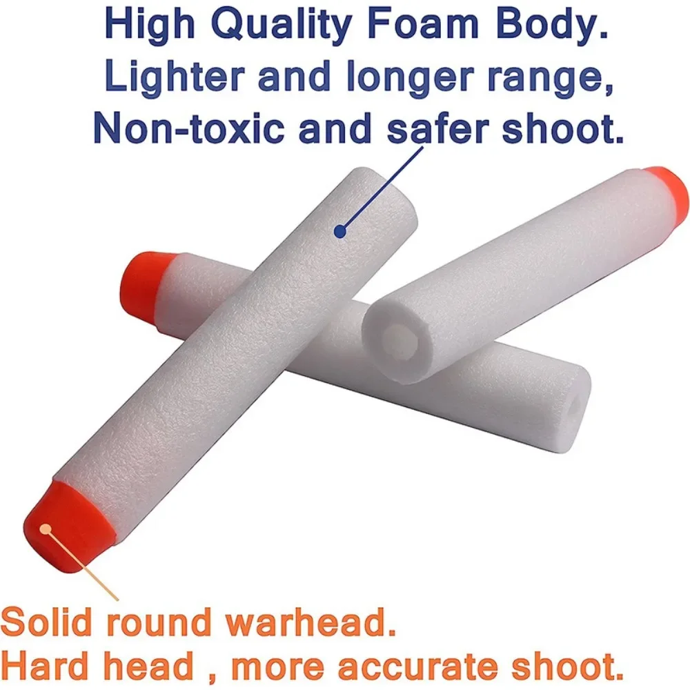 Branco Sólido Cabeça Redonda Balas para Nerf N-strike Elite Series Blasters, Espuma EVA, Recarga Dardos, Crianças Toy Guns Acessórios, 7.2cm