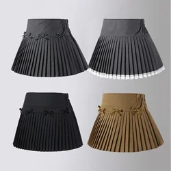 Girls A-line Skirt Spring Summer Short Fashion Bow High Waist Pleated Skirt for Kids Casual All-match 2024 New Teen School Skirt