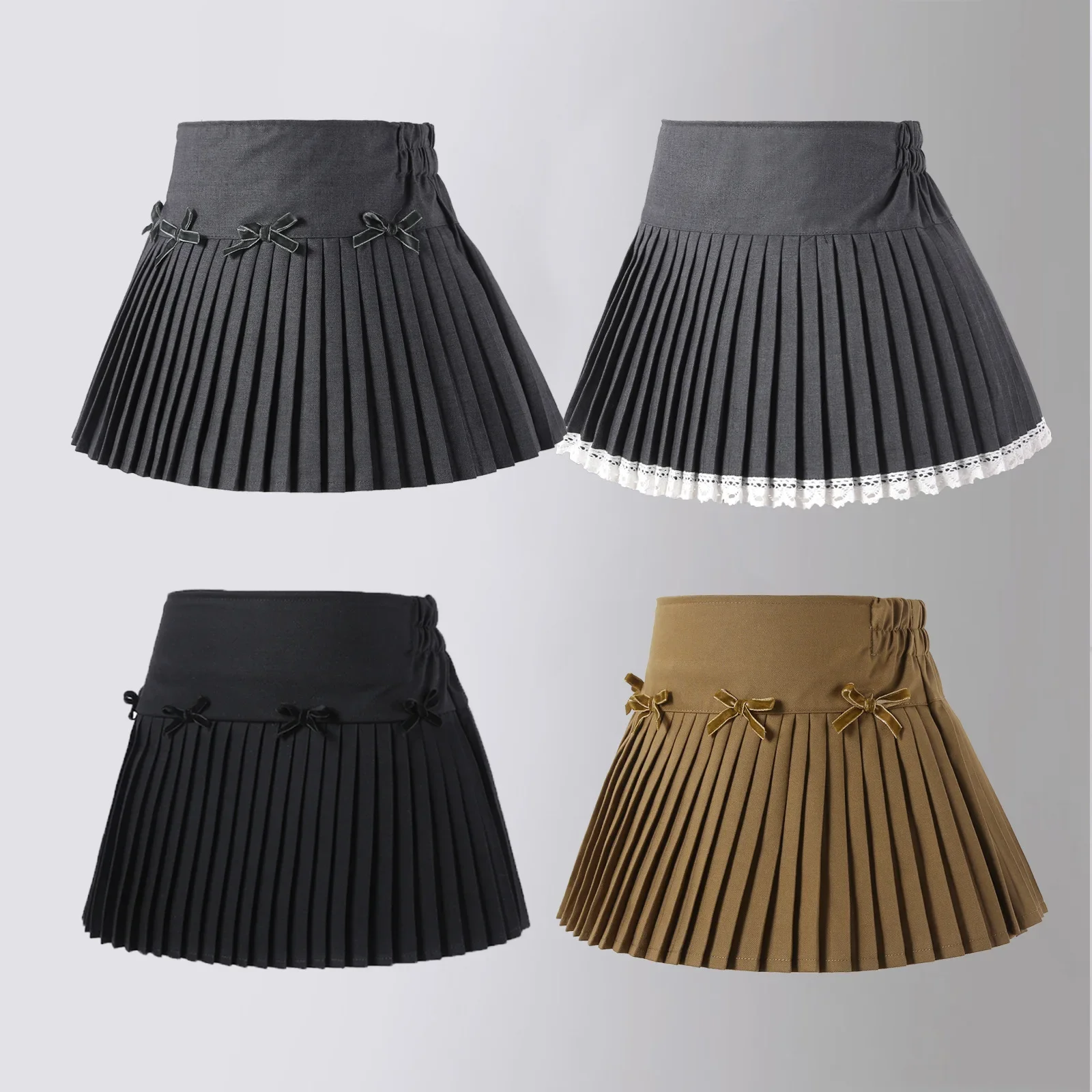 Girls A-line Skirt Spring Summer Short Fashion Bow High Waist Pleated Skirt for Kids Casual All-match 2026 New Teen School Skirt