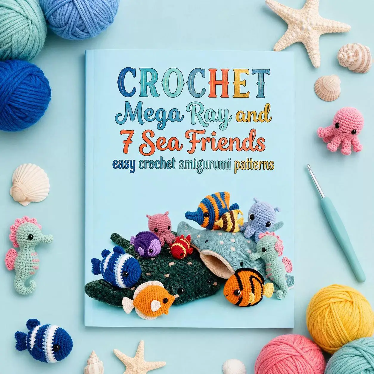 Crochet Mega Ray And 7 Sea Friends Amigurumi Patterns Easy Sea Animal Pattern Book For Beginners Ocean Animals Tutorial