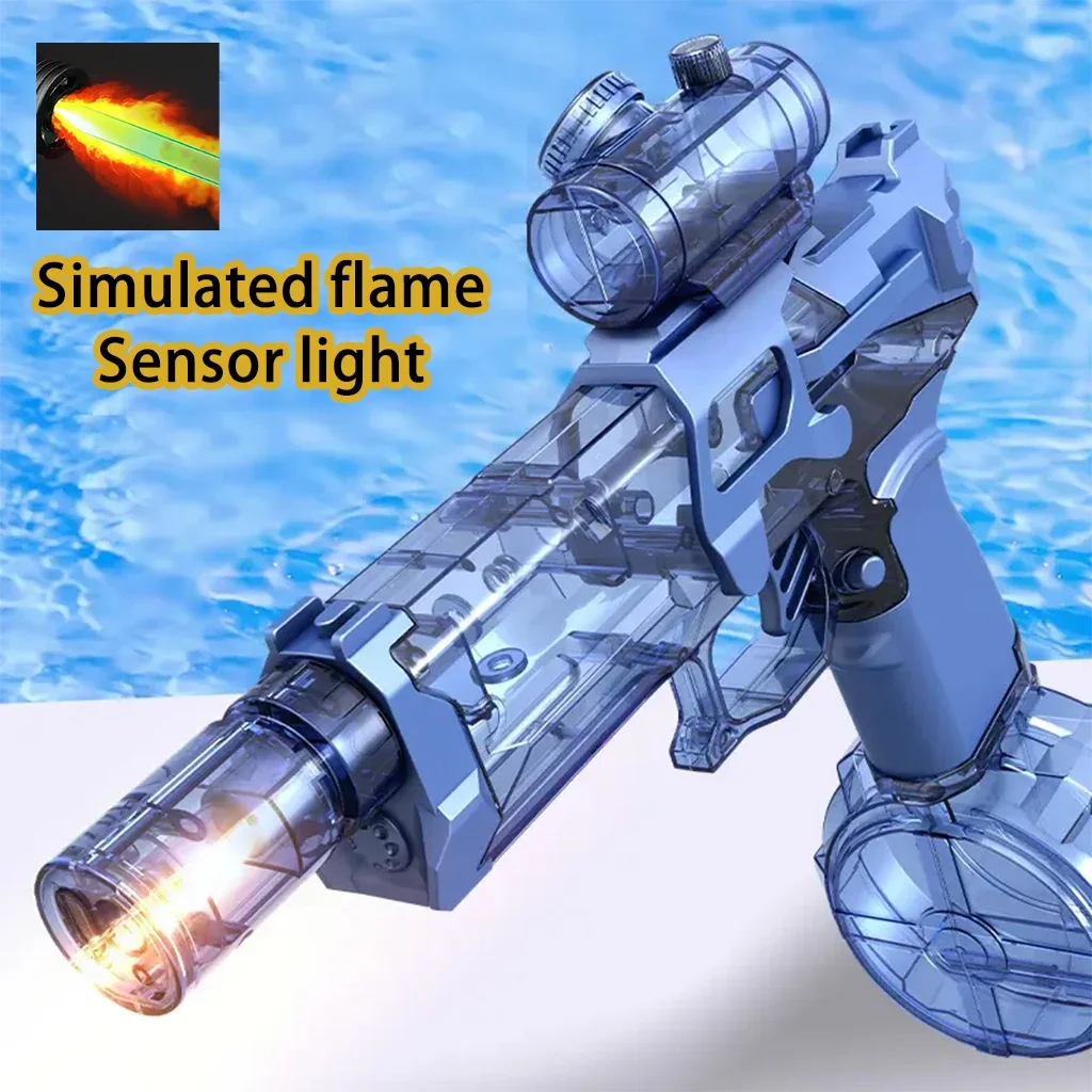 Summer New Water Gun Fully Automatic Continuous Electric Water Gun Simulated Flame Sensor Light Large Capacity Pool Tools