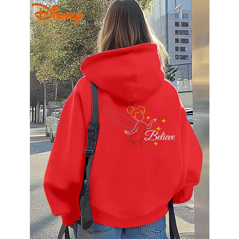 เสื้อฮู้ดพิมพ์ลายดิสนีย์ ทิงเกอร์เบลล์ แฟธ สำหรับผู้หญิง ฤดูใบไม้ร่วง/ฤดูหนาว แฟชั่นลำลองแนวสตรีทสำหรับผู้ชายและผู้หญิง
