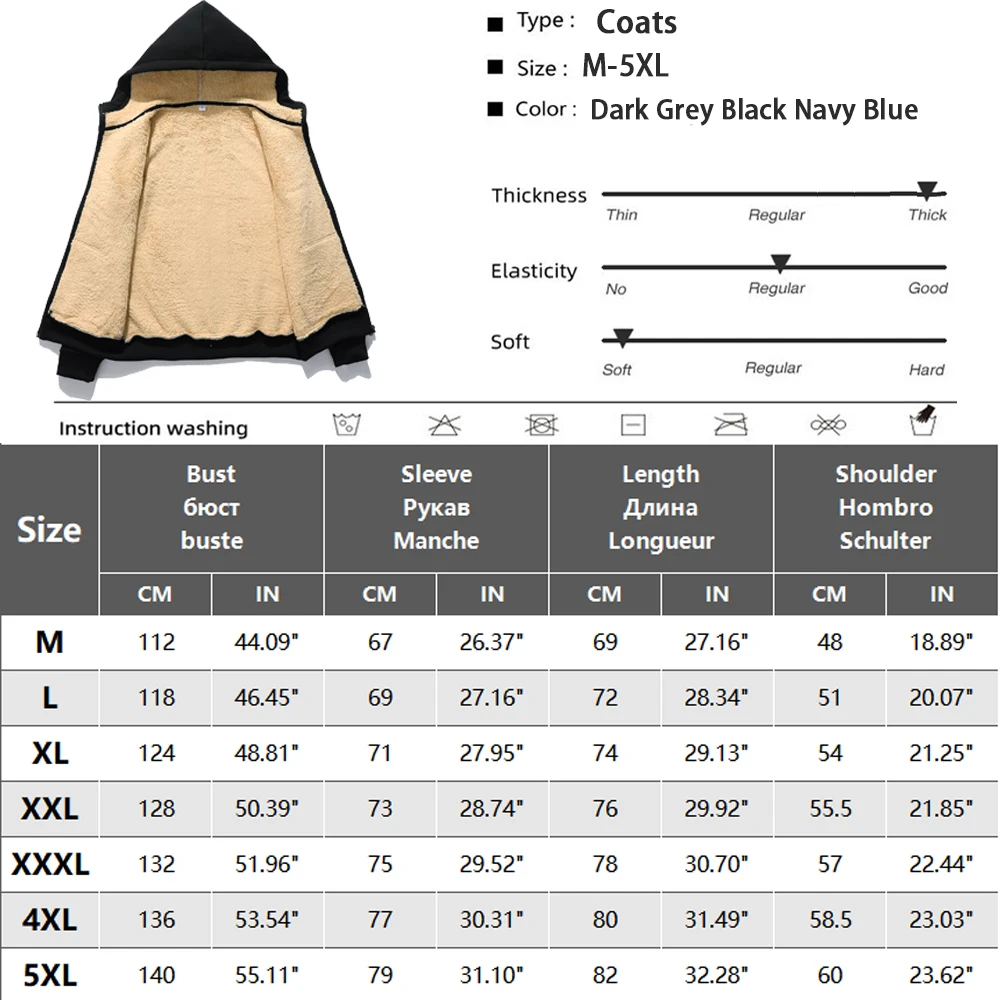 Men Winter Lambswool Zipper Hoodies Cotton Jacket Men's Thicker Plus Size Warm Jacket Top Fleece Black Coats Male Jackets