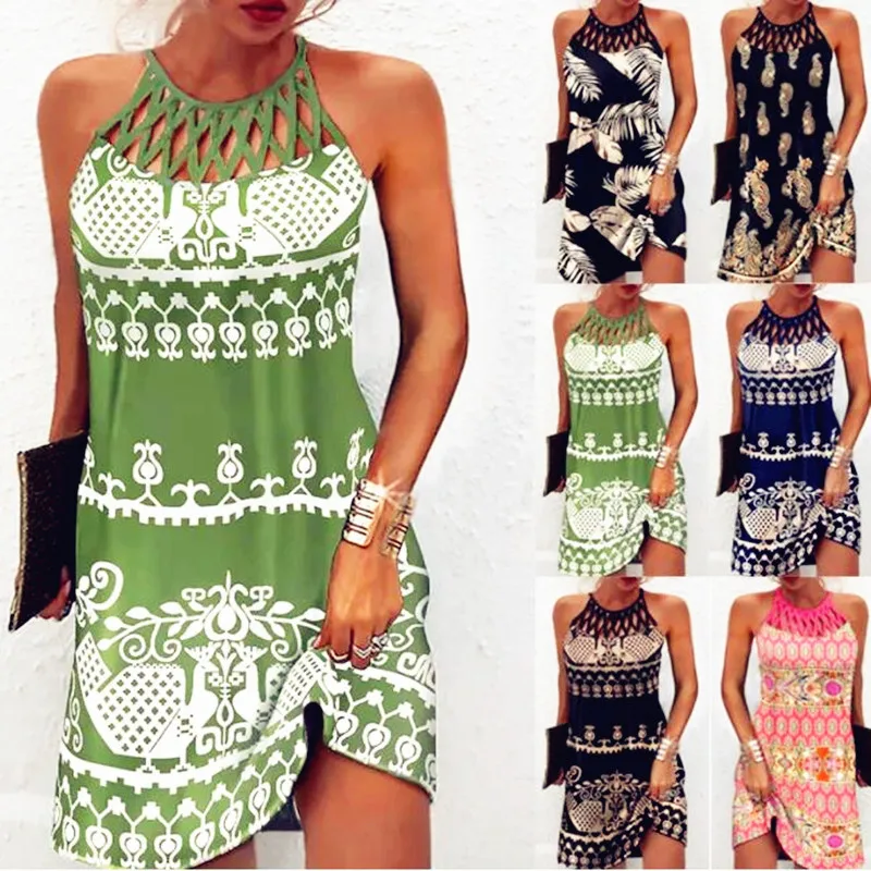 Women Loose Vintage Ruffles Befree Dress Hole Sexy Summer Vest Tank Strap Boho Casual Party Elegant Mini Dresses Plus Sizes