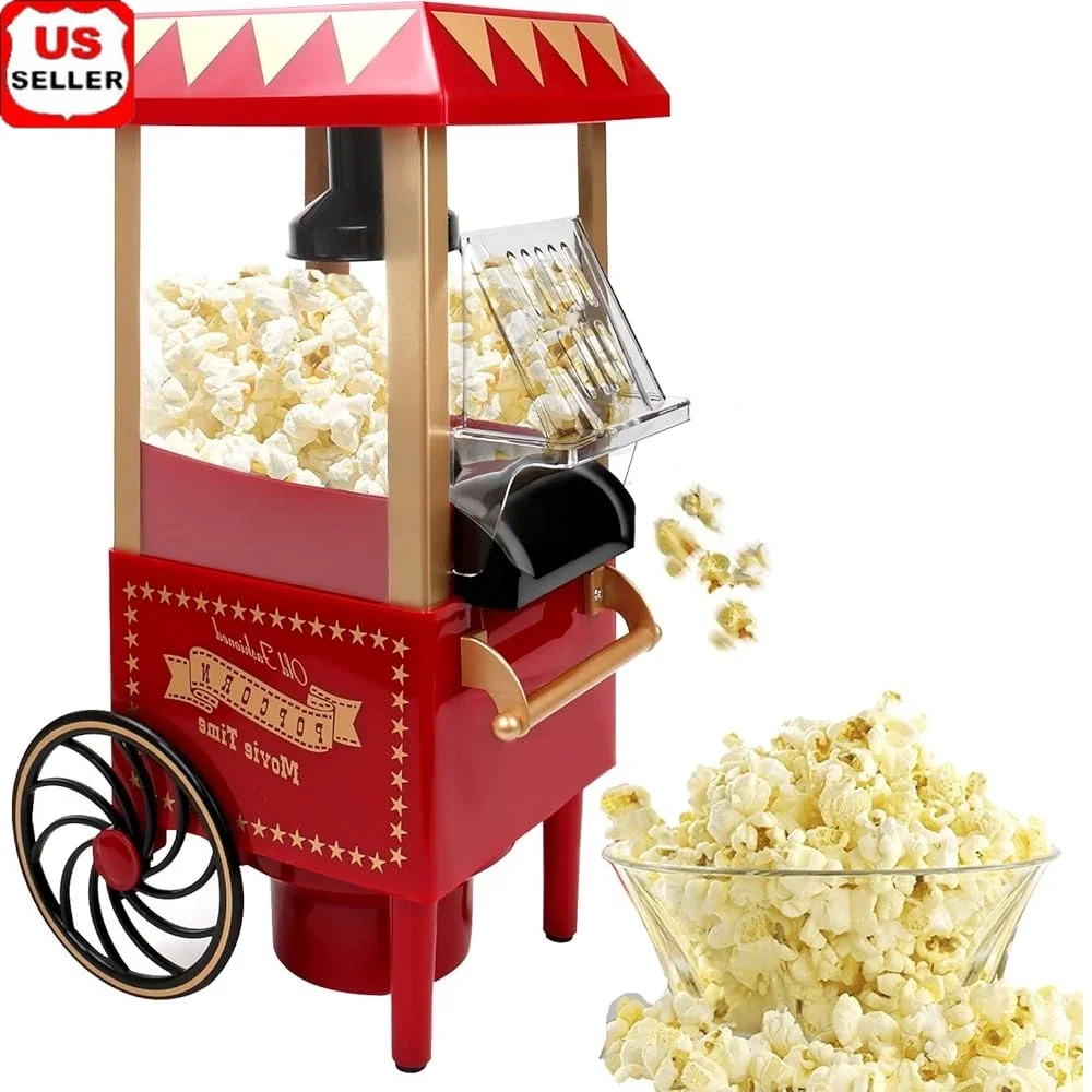 

Hot Air Popcorn Machine 1200W Electric Popcorn Popper Healthy Oil-Free Kitchen Snack Maker Party Use User-Friendly Design
