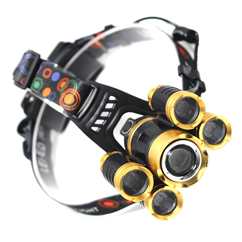 

Powerful LED Headlamp 5LED T6 Zoom Waterproof Fishing Headlight 4 mode Torch Hunting 18650 Battery Rechargeable Head Lamp