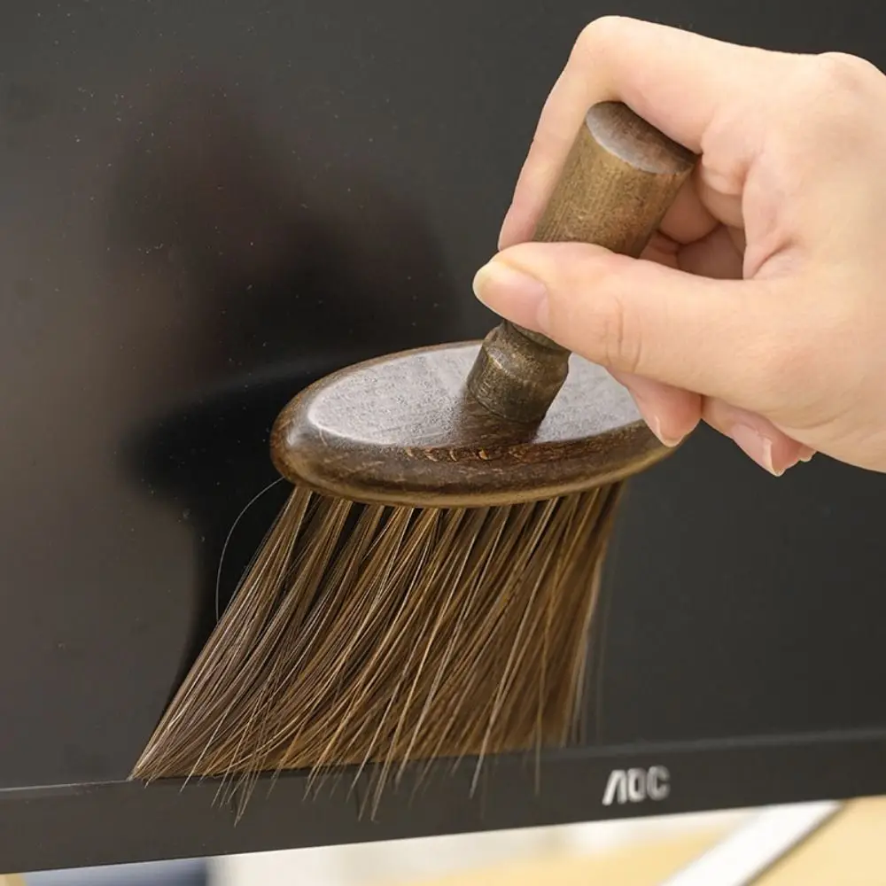 Wooden Coffee Cleaning Brush Soft Bristles Powder Dusting Keyboard Brush Crank Handle Multifunctional Dust Removal Brush