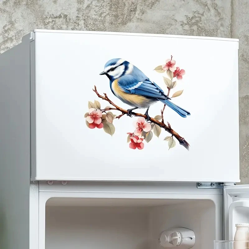 

MT1442# Blue Bird and Blossoms Vinyl Wall Decal, Self-Adhesive, Reusable, Irregular Shape, for Living Room, Bedroom