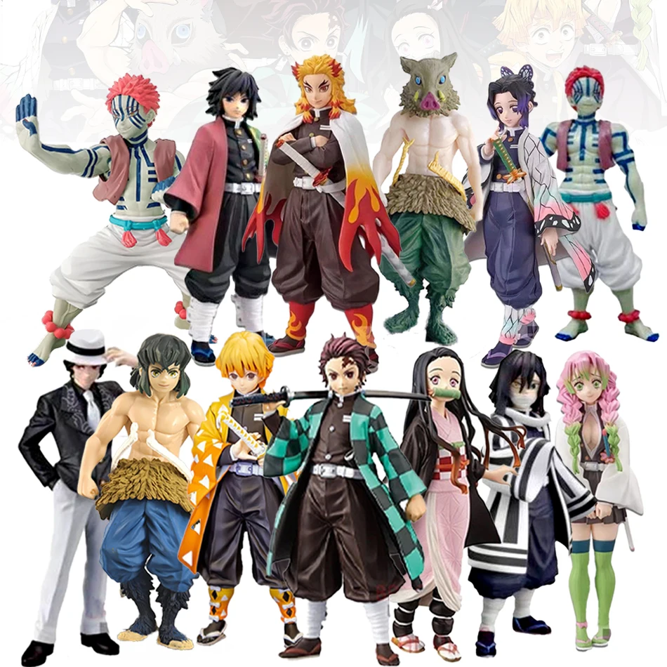 Figura de acción de Anime Demon Slayer, Kamado Tanjirou con Agatsuma Zenitsu y Nezuko, modelo de juguete de PVC, guerreros Kimetsu No Yaiba