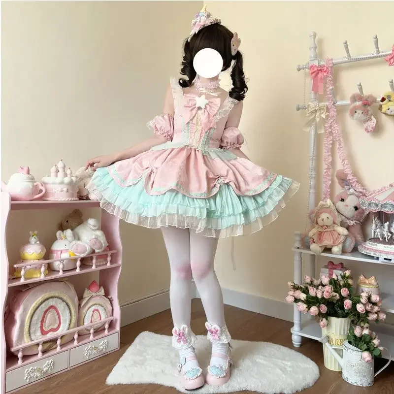 Japonês doce ídolo lolita jsk vestidos kawaii feminino vintage kawaii rendas princesa cinta vestido harajuku lolita cosplay roupas