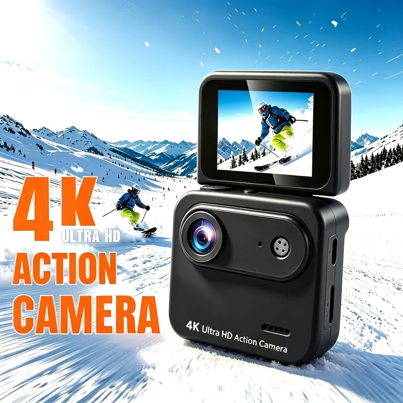 Y360 4K Ultra HD Action Camera Flip Screen VLOG Recorder Wide-Angle Lens Cycling Camera Portable Sports Mini Cam Outdoor Travel