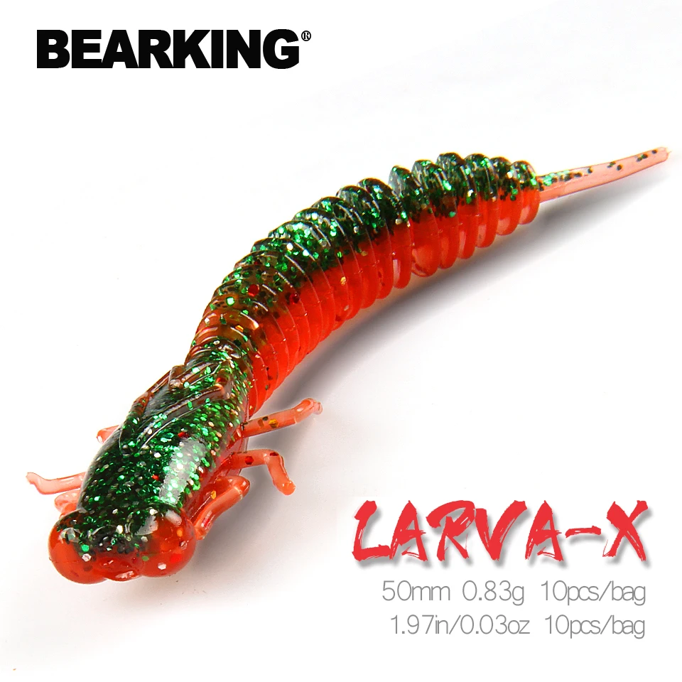 BEARKING Larva 50mm 0.83g 10pcs Artificial Soft Lures Fishing Worm Silicone Bass Pike Minnow Swimbait Jigging Plastic Baits