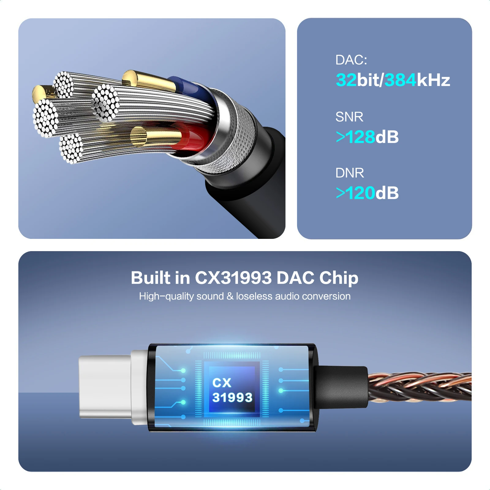 Cx dac USB C için 3.5mm ses adaptörü CX31993 pro çip USB tip C için 3.5mm kulaklık Aux Jack Dongle amplifikatör DAC kablo kordonu