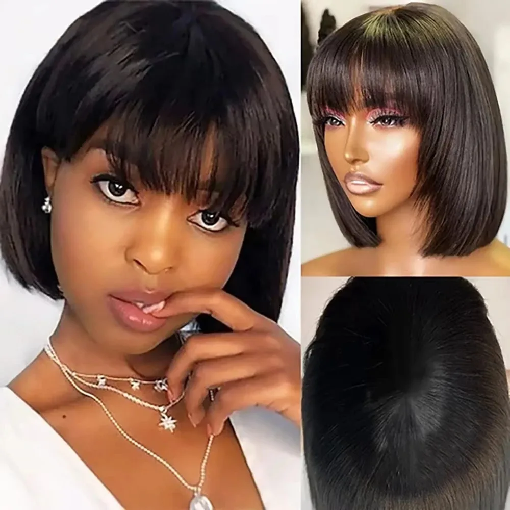 

8-In Bob Short Bangs Natural Straight Hair with Multiple Colors Available for Everyday Wear Wigs Novice Friendly