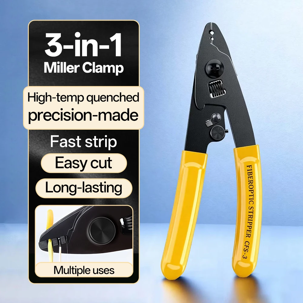 Fiber Optic Stripper 3‑hole Miller Clamp FTTH Fiber Cable Stripping Pliers for Optical Fiber Splicing Maintenance Telecom Tool