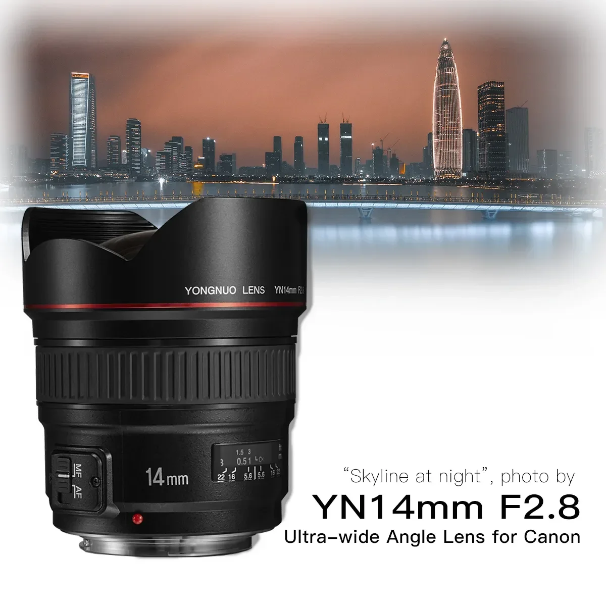 Lente YONGNUO YN14mm F2.8 AF MF com foco automático, ultra grande angular, lente prime de 14mm para câmeras DSLR Canon 5D Mark III IV 800D 760D 80D 7D