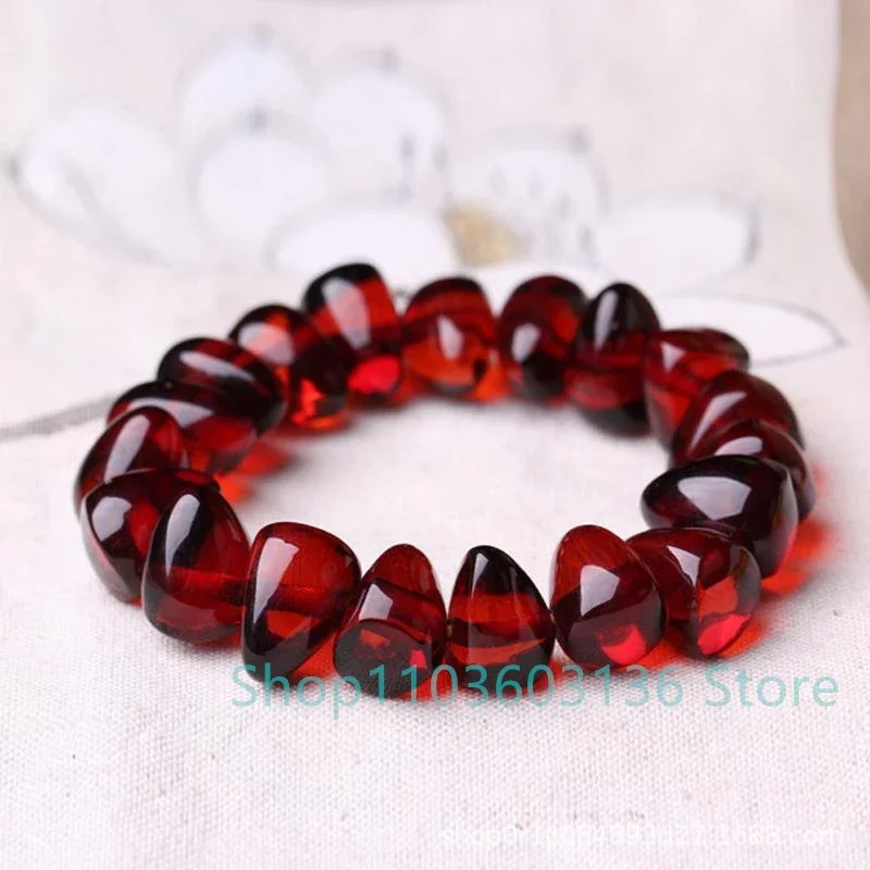 Baltic Blood Amber Conformal Bracelet Amber Wax Simple Versatile Penda Abacus Beads Elastic Beaded Bangle Amulet Bracelets Gifts