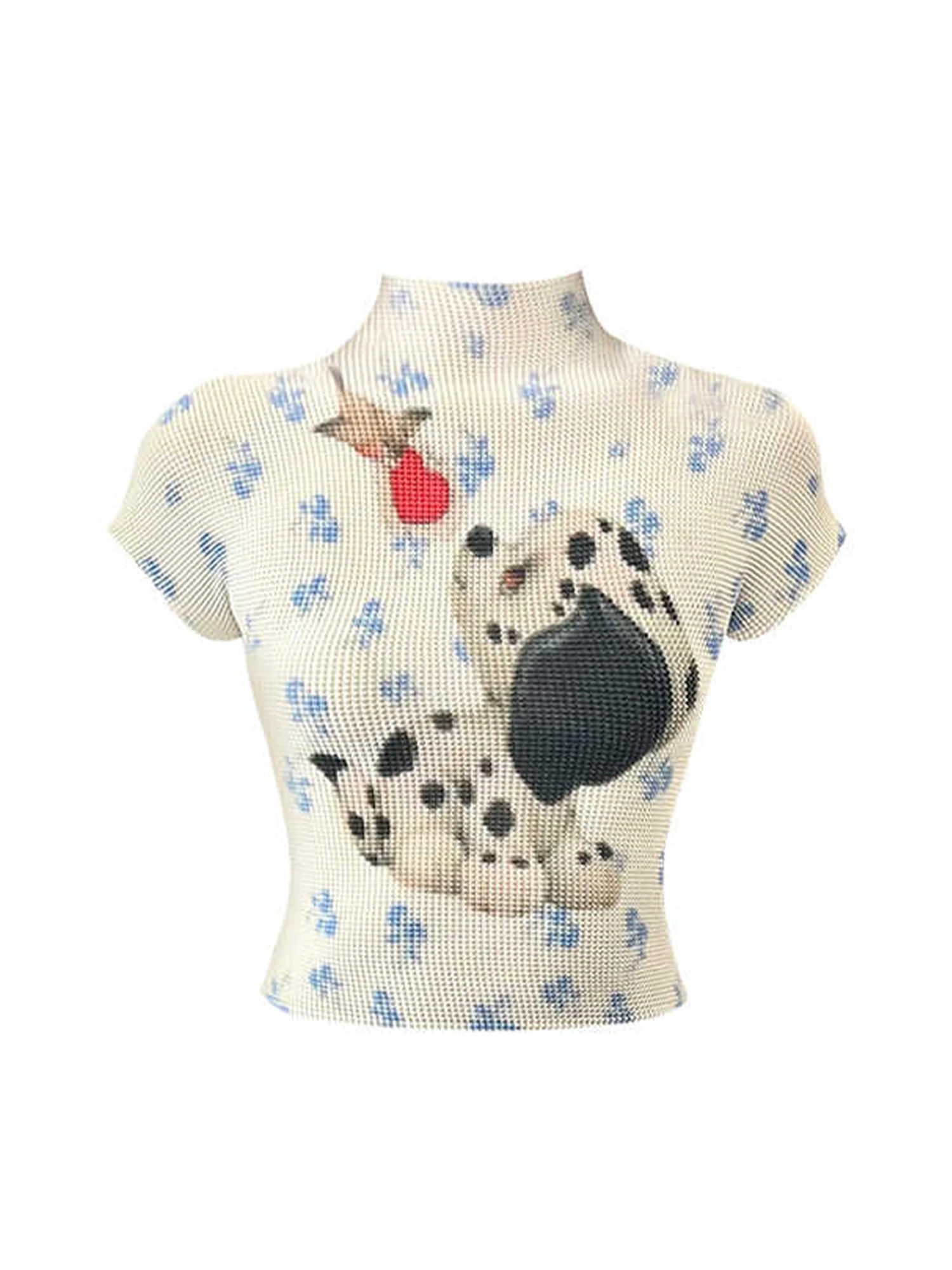 

Women Cropped T-shirt Harajuku Turtleneck Y2k Tee Tops Vintage Cute Dog Graphic Print Funny T-shirts 2000s Cutecore Clothes New