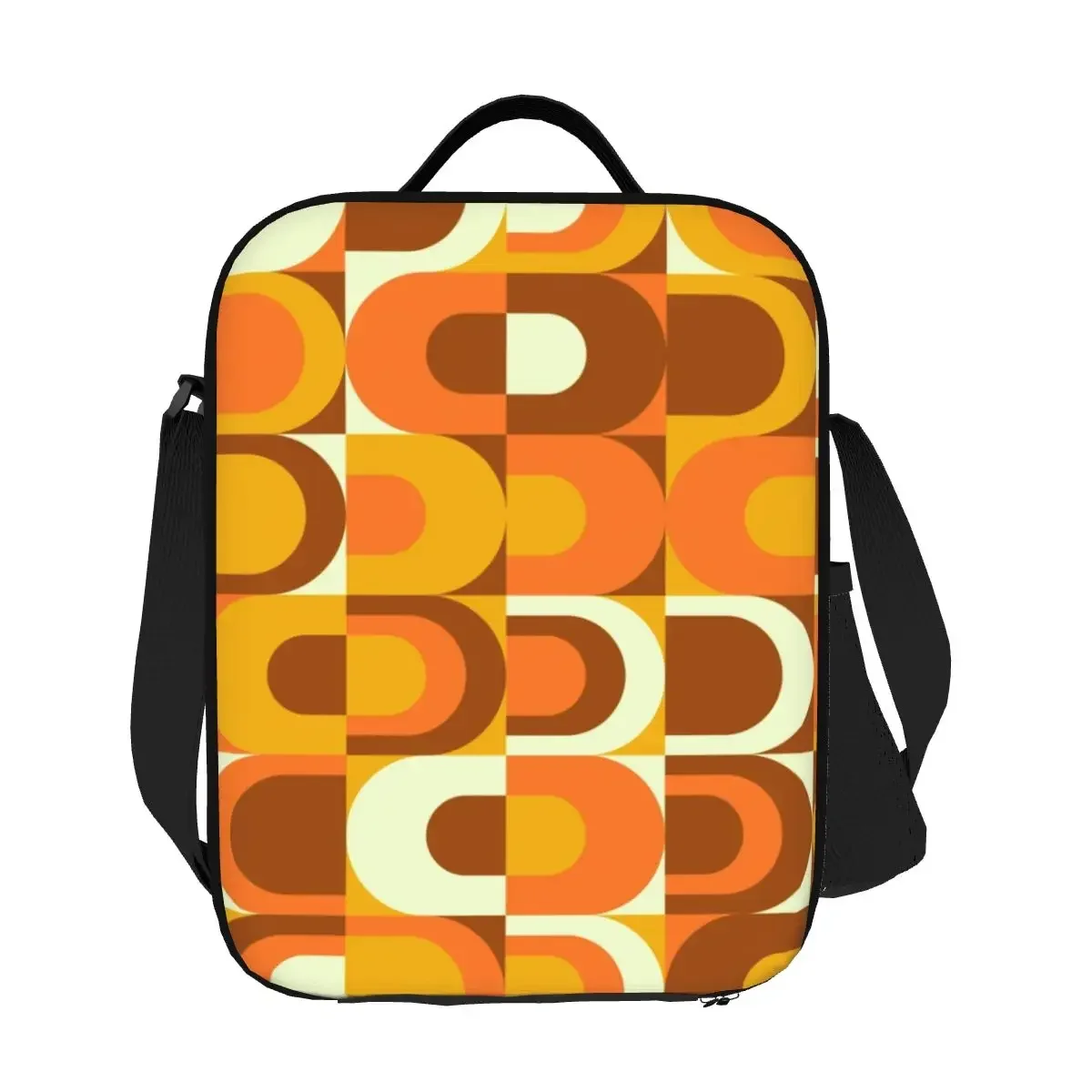 Custom 70s Pattern Retro Inustrial In Orange And Brown Tones Lunch Bag Women Cooler Warm Insulated Lunch Boxes for Adult Office