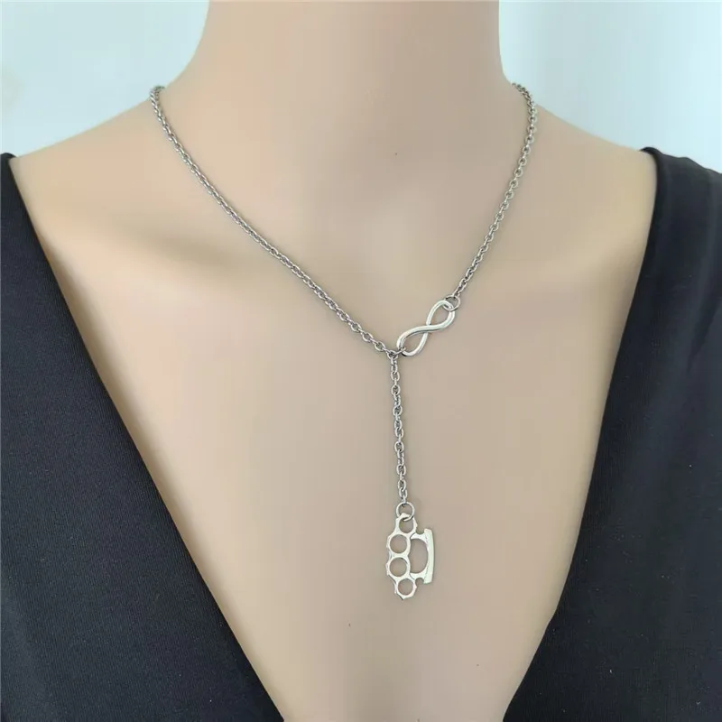 Y2k 2000s Knuckle Brace Necklace Punk Stainless Steel Women Gyaru Necklace Shape for Children Scene Accessories